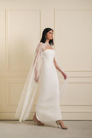 Sheer Lace Cape Gown