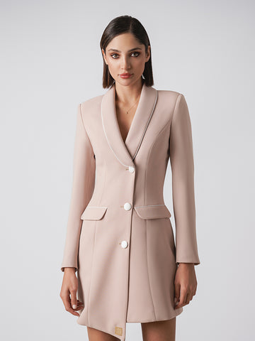 Faux pocket blazer dress with contrast trim